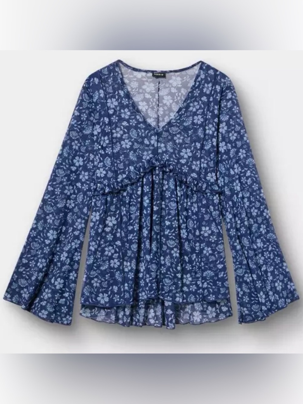 TORRID Navy Floral V-Neck Long-Sleeve  Blouse